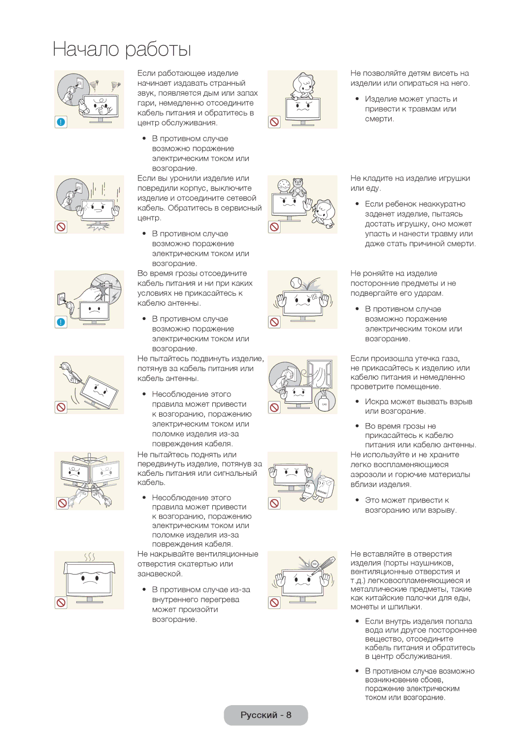 Samsung LT24D310EW/EN manual Если работающее изделие, Начинает издавать странный, Центр обслуживания, Кабель антенны 