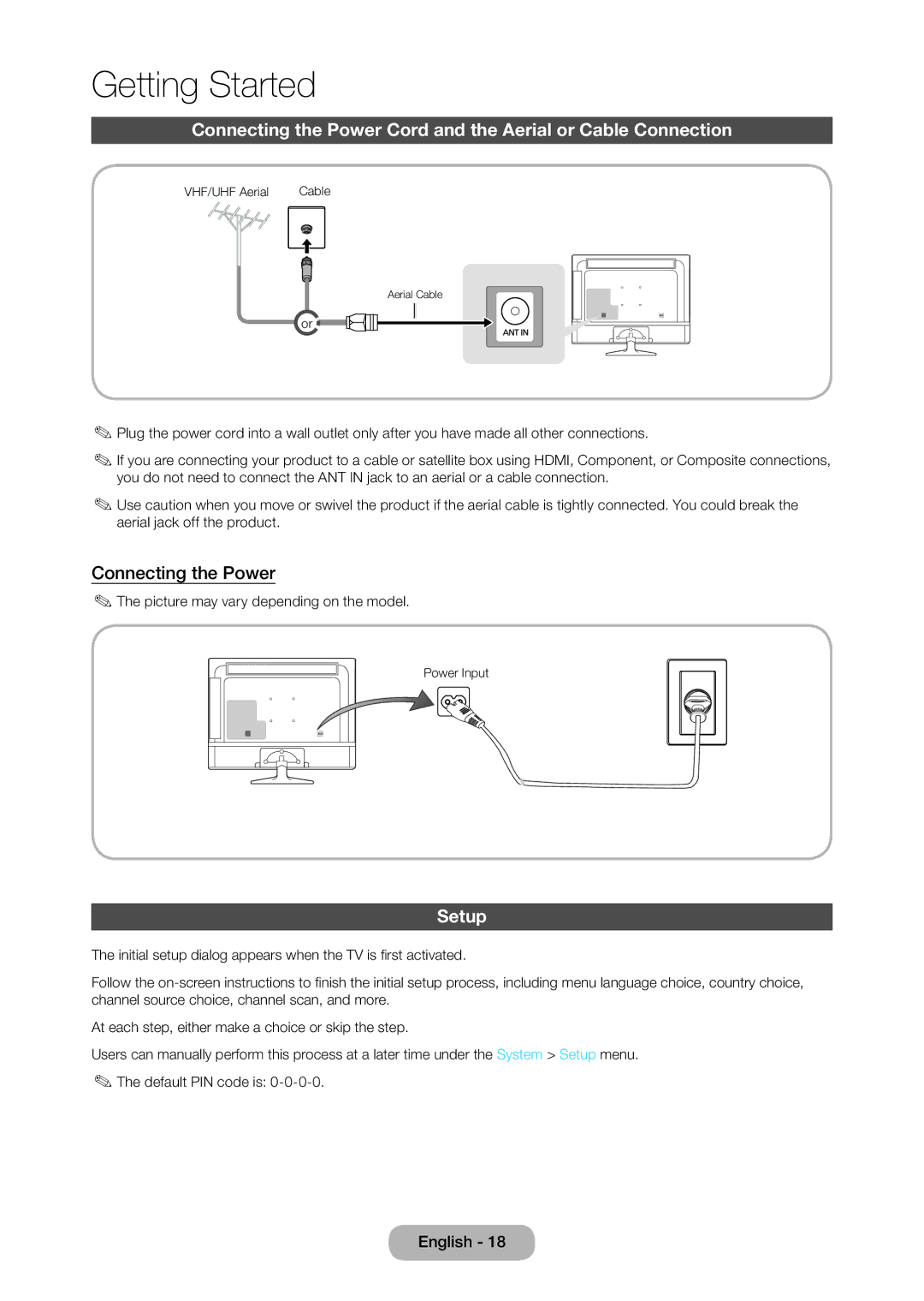 Samsung LT24D310EW/EN, LT28D310EW/EN, LT28D310EX/EN, LT24D310EX/EN, LT24D310EX/RU, LT28D310EX/RU Connecting the Power, Setup 