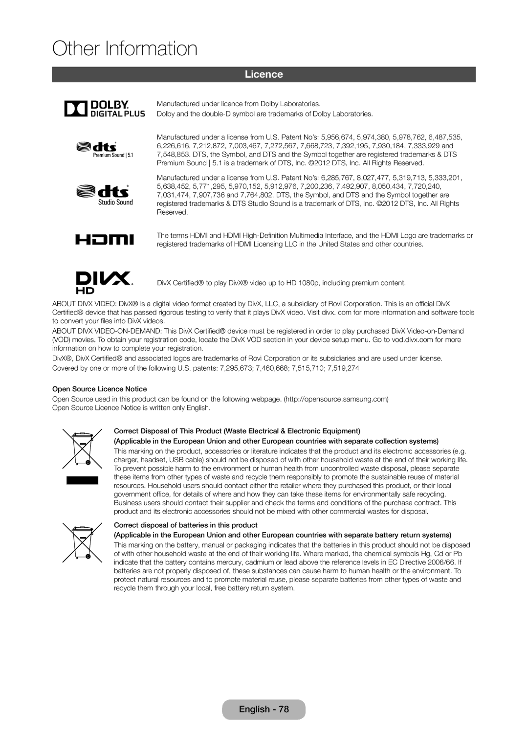 Samsung LT24D310EW/EN, LT28D310EW/EN, LT28D310EX/EN, LT24D310EX/EN manual Licence, HD 1080p, including premium content 