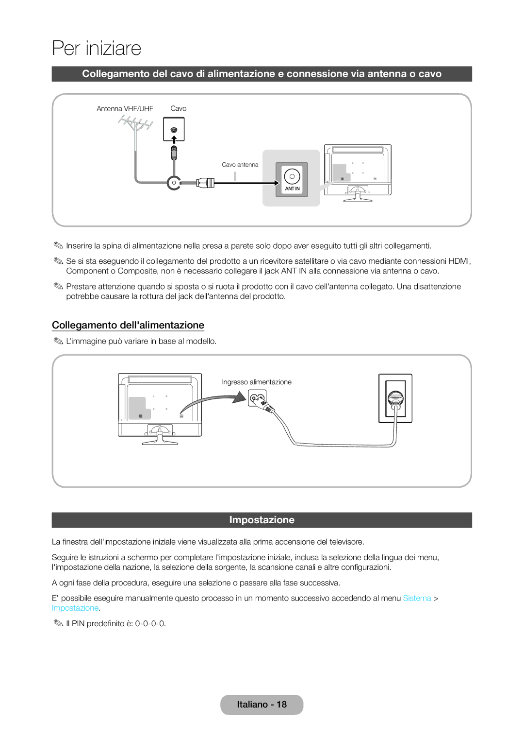 Samsung LT28D310EX/EN, LT24D310EW/EN, LT28D310EW/EN, LT24D310EX/EN manual Collegamento dellalimentazione, Impostazione 