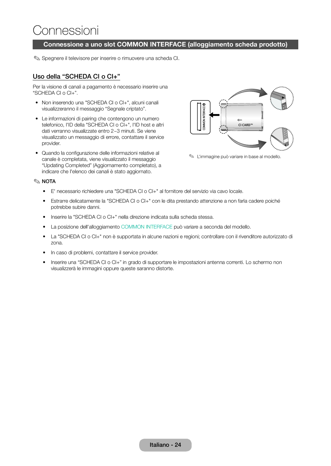 Samsung LT24D310EW/EN, LT28D310EW/EN, LT28D310EX/EN, LT24D310EX/EN manual Uso della Scheda CI o CI+ 