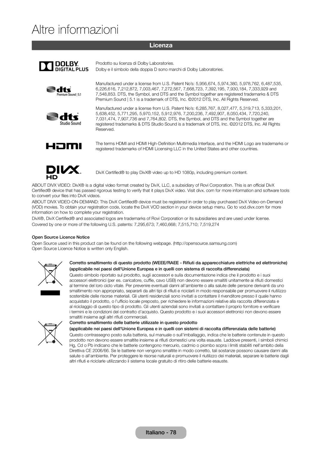 Samsung LT28D310EX/EN, LT24D310EW/EN, LT28D310EW/EN, LT24D310EX/EN manual Licenza, HD 1080p, including premium content 