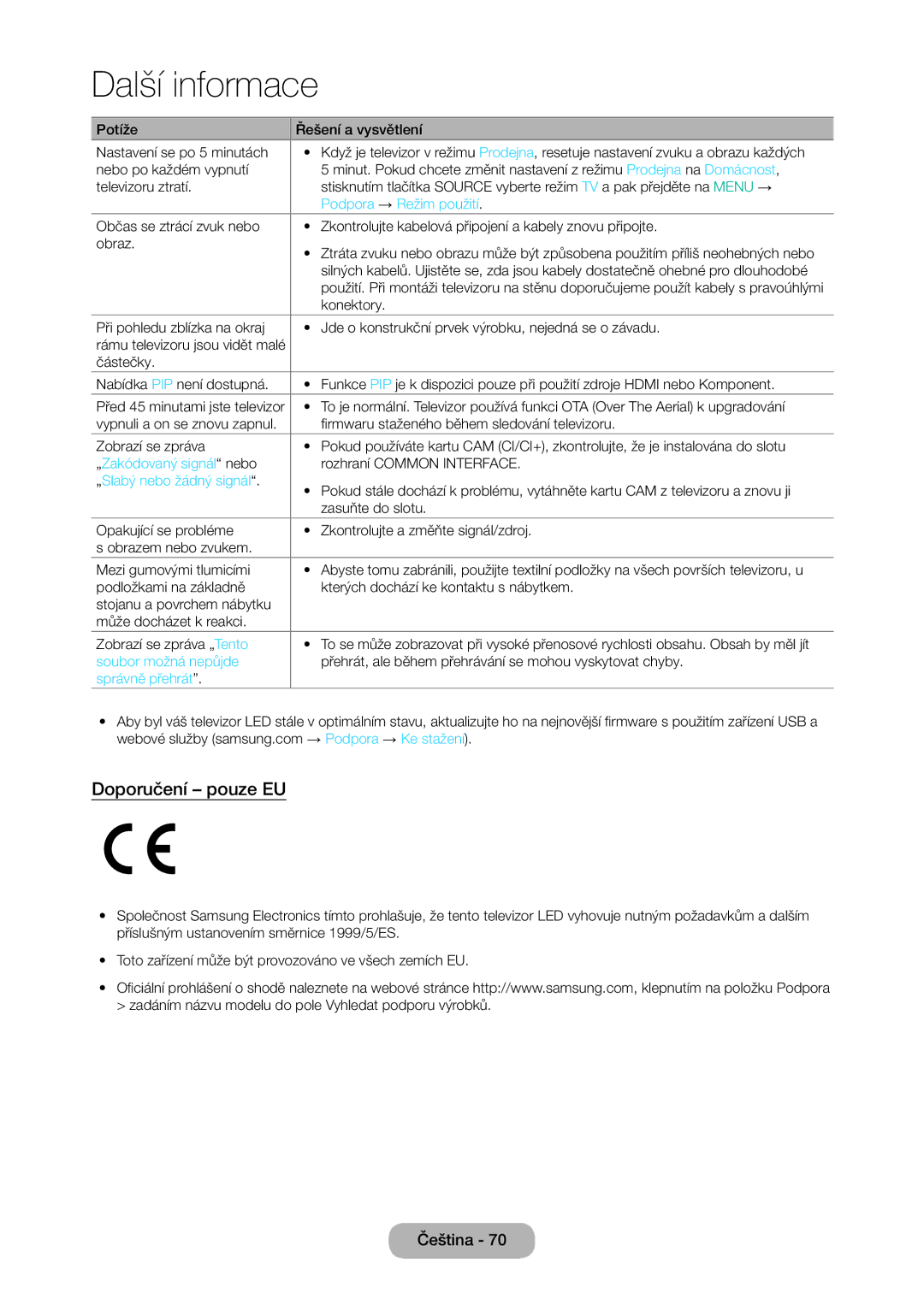 Samsung LT28D310EX/EN, LT24D310EW/EN, LT28D310EW/EN, LT24D310EX/EN manual Doporučení pouze EU 