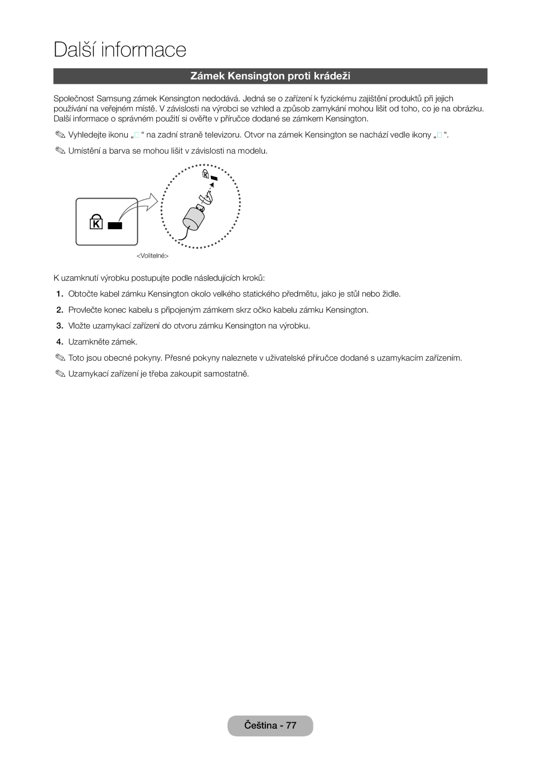 Samsung LT28D310EW/EN, LT24D310EW/EN, LT28D310EX/EN, LT24D310EX/EN manual Zámek Kensington proti krádeži 