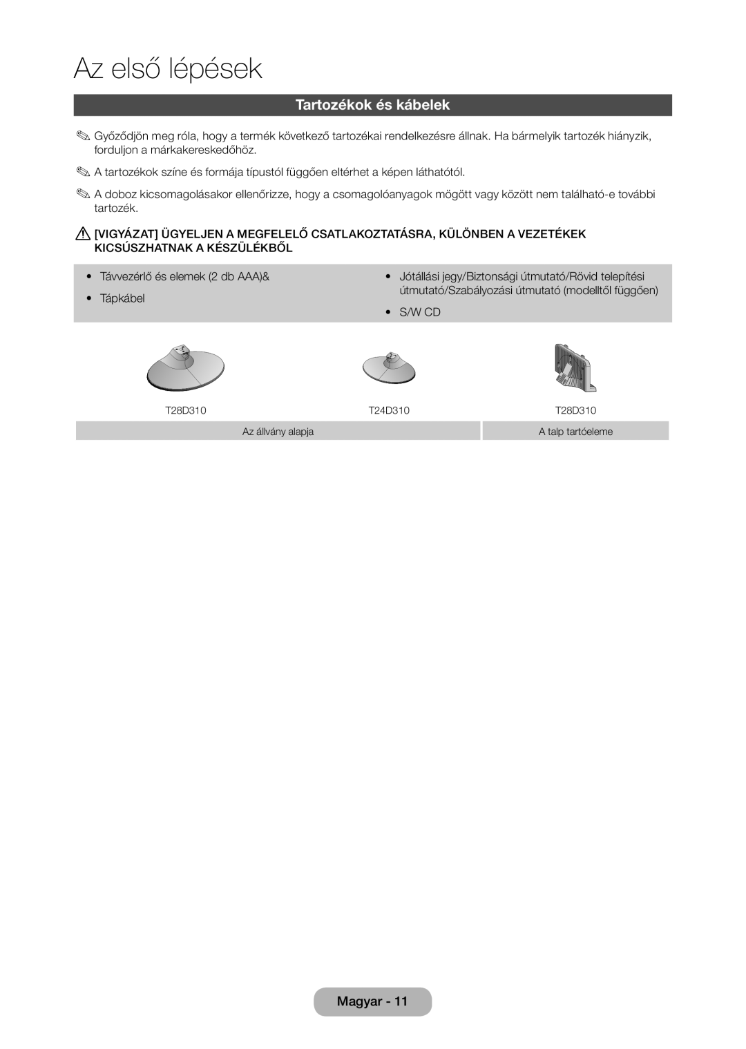 Samsung LT24D310EX/EN, LT24D310EW/EN, LT28D310EW/EN, LT28D310EX/EN manual Tartozékok és kábelek 