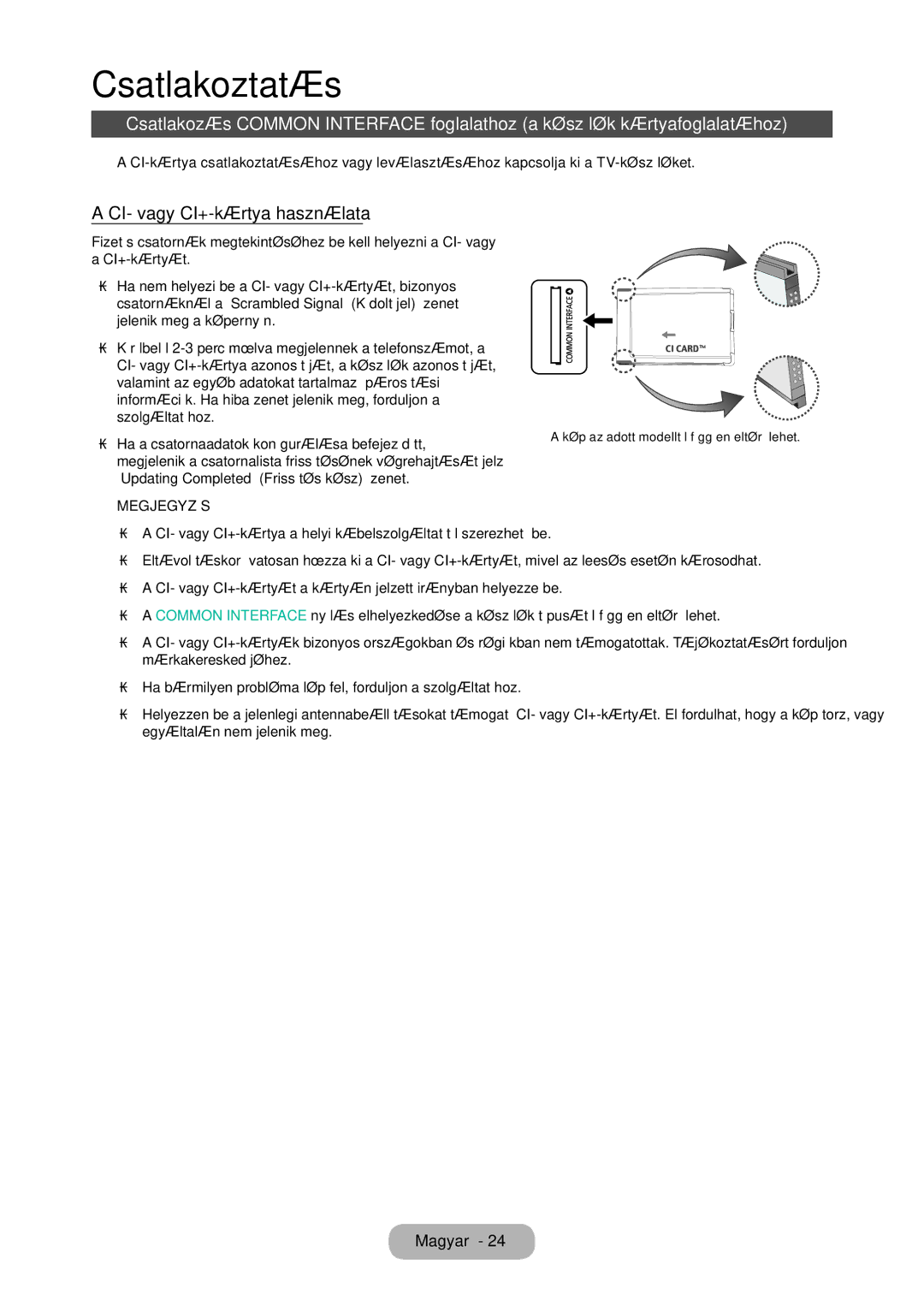 Samsung LT24D310EW/EN, LT28D310EW/EN, LT28D310EX/EN, LT24D310EX/EN manual CI- vagy CI+-kártya használata 