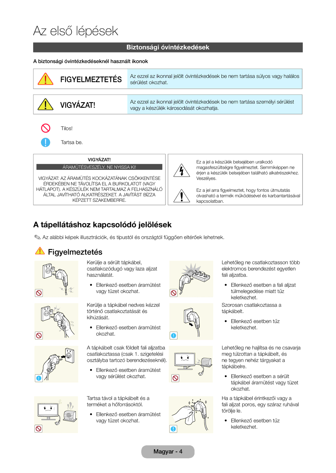 Samsung LT24D310EW/EN, LT28D310EW/EN, LT28D310EX/EN manual Tápellátáshoz kapcsolódó jelölések, Biztonsági óvintézkedések 