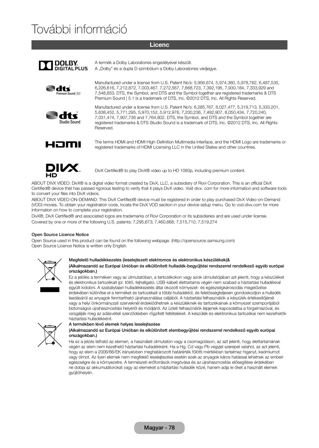 Samsung LT28D310EX/EN, LT24D310EW/EN, LT28D310EW/EN, LT24D310EX/EN manual Licenc, HD 1080p, including premium content 