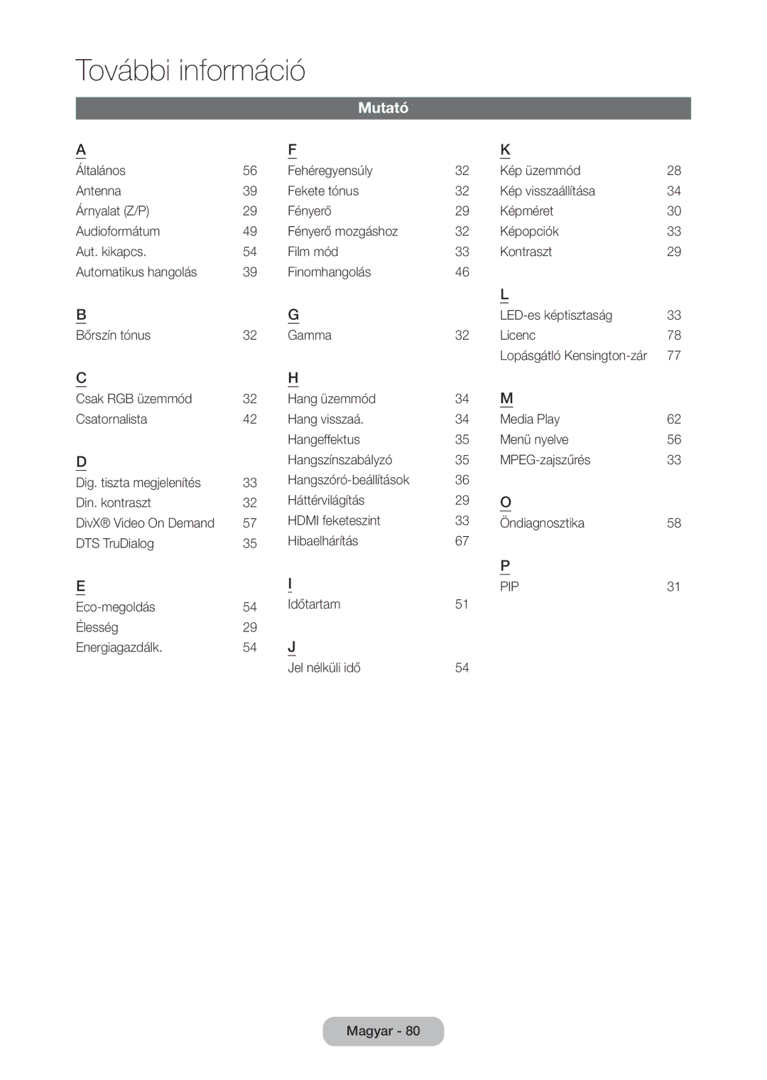 Samsung LT24D310EW/EN, LT28D310EW/EN, LT28D310EX/EN, LT24D310EX/EN manual Mutató, Lopásgátló Kensington-zár 