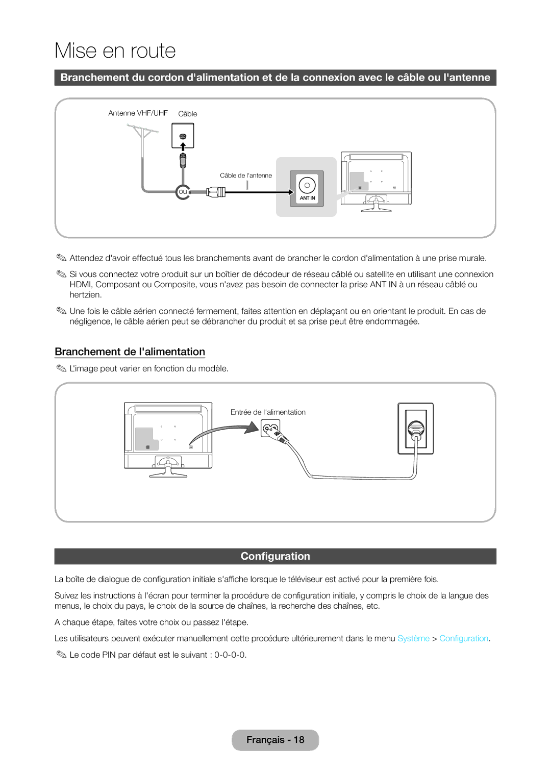 Samsung LT24D310EW/EN, LT28D310EW/EN Branchement de lalimentation, Configuration, Limage peut varier en fonction du modèle 