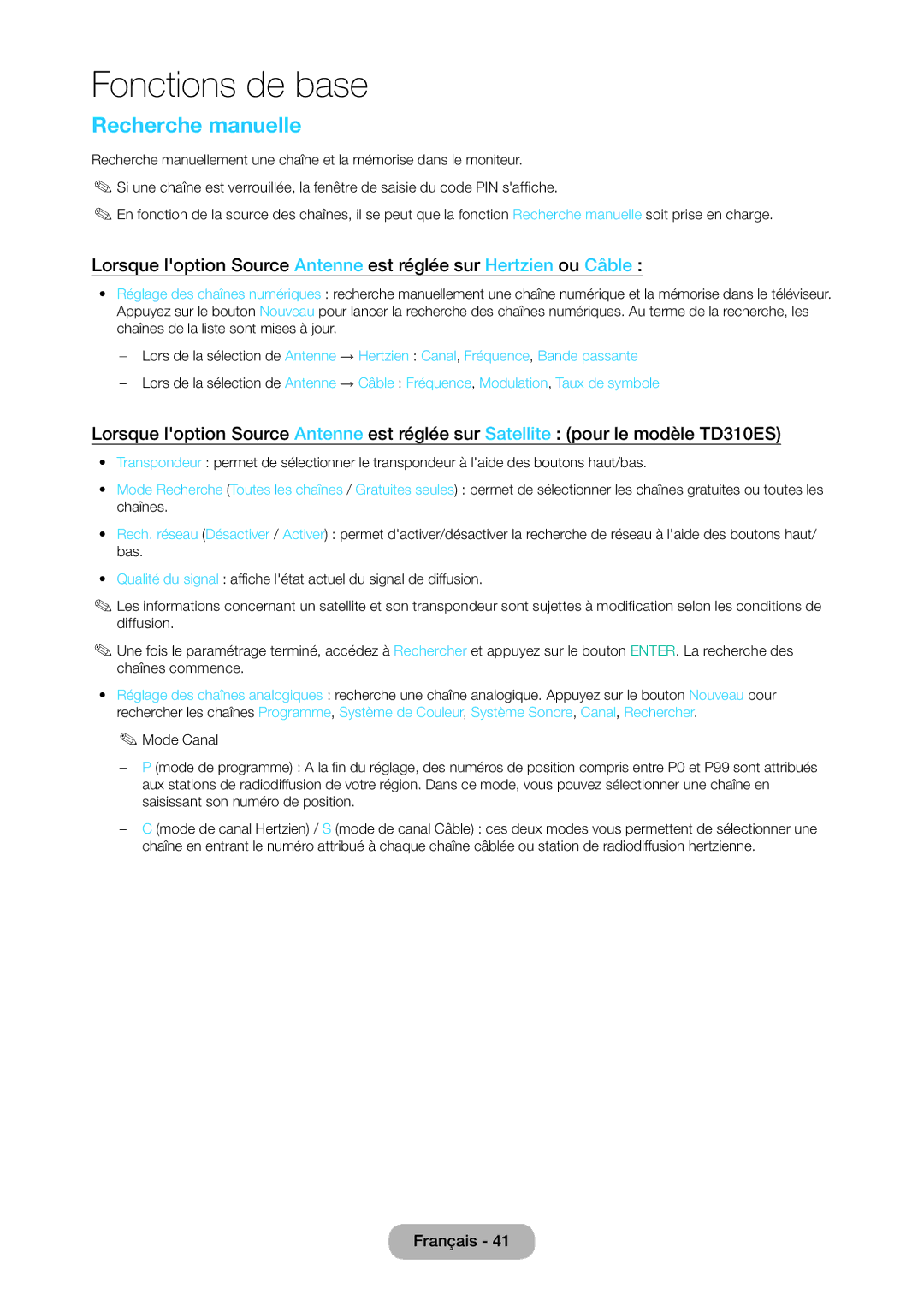 Samsung LT28D310EW/EN, LT24D310EW/EN manual Recherche manuelle 