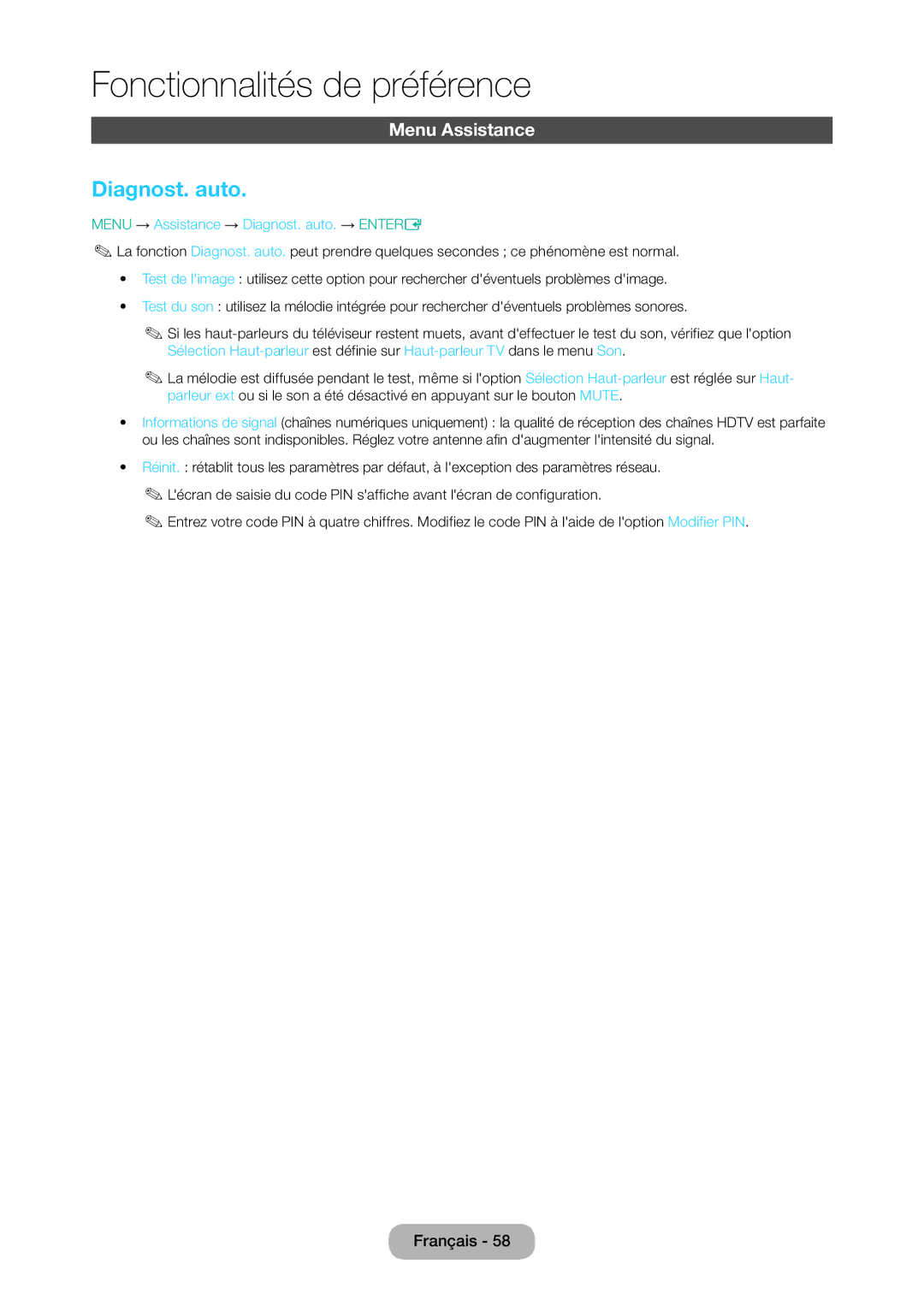 Samsung LT24D310EW/EN, LT28D310EW/EN manual Menu Assistance, Menu → Assistance → Diagnost. auto. → Entere 