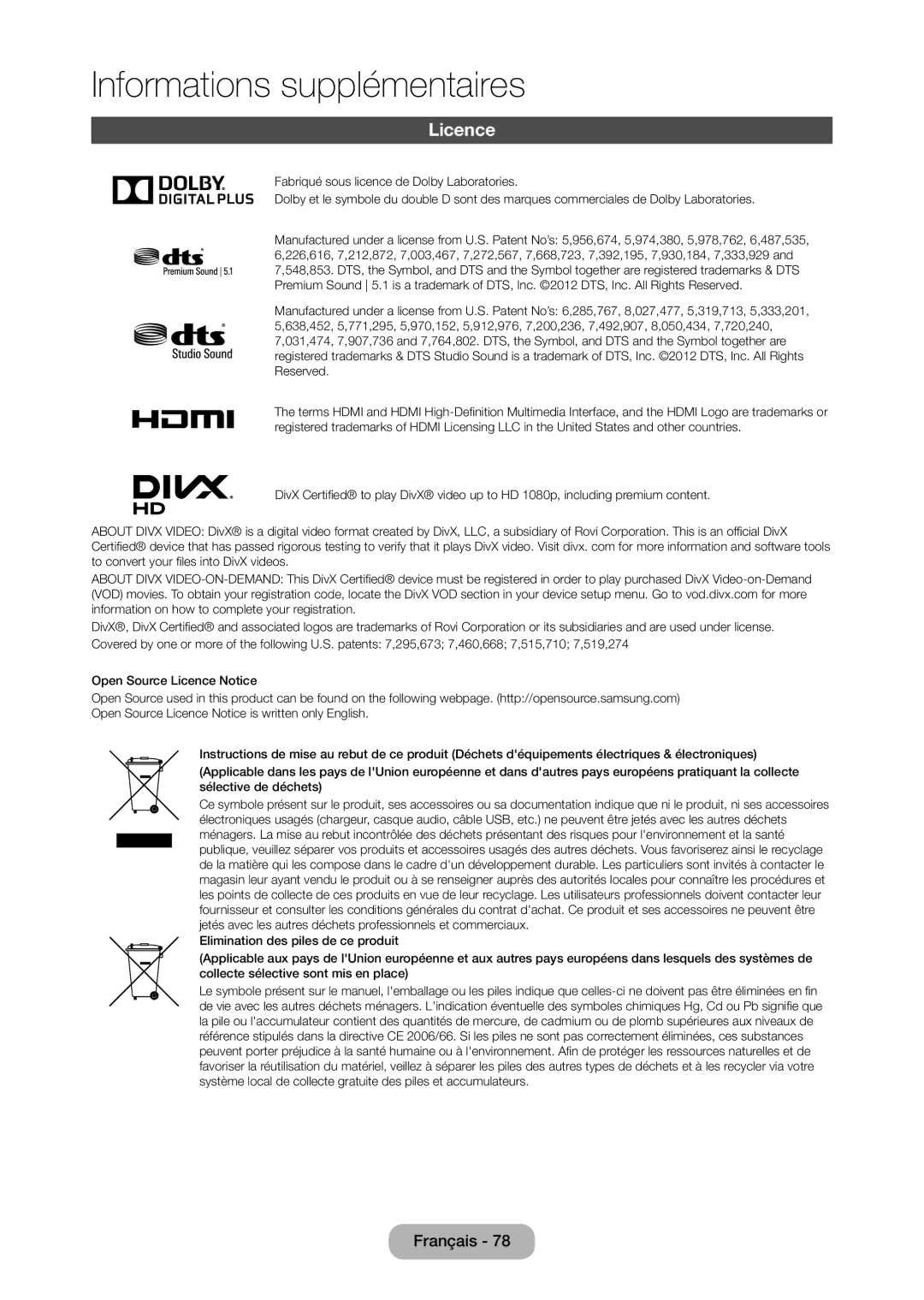 Samsung LT24D310EW/EN, LT28D310EW/EN manual Licence, HD 1080p, including premium content 