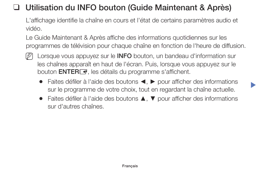 Samsung LT28D310EW/EN, LT24D310EW/EN manual Utilisation du Info bouton Guide Maintenant & Après 