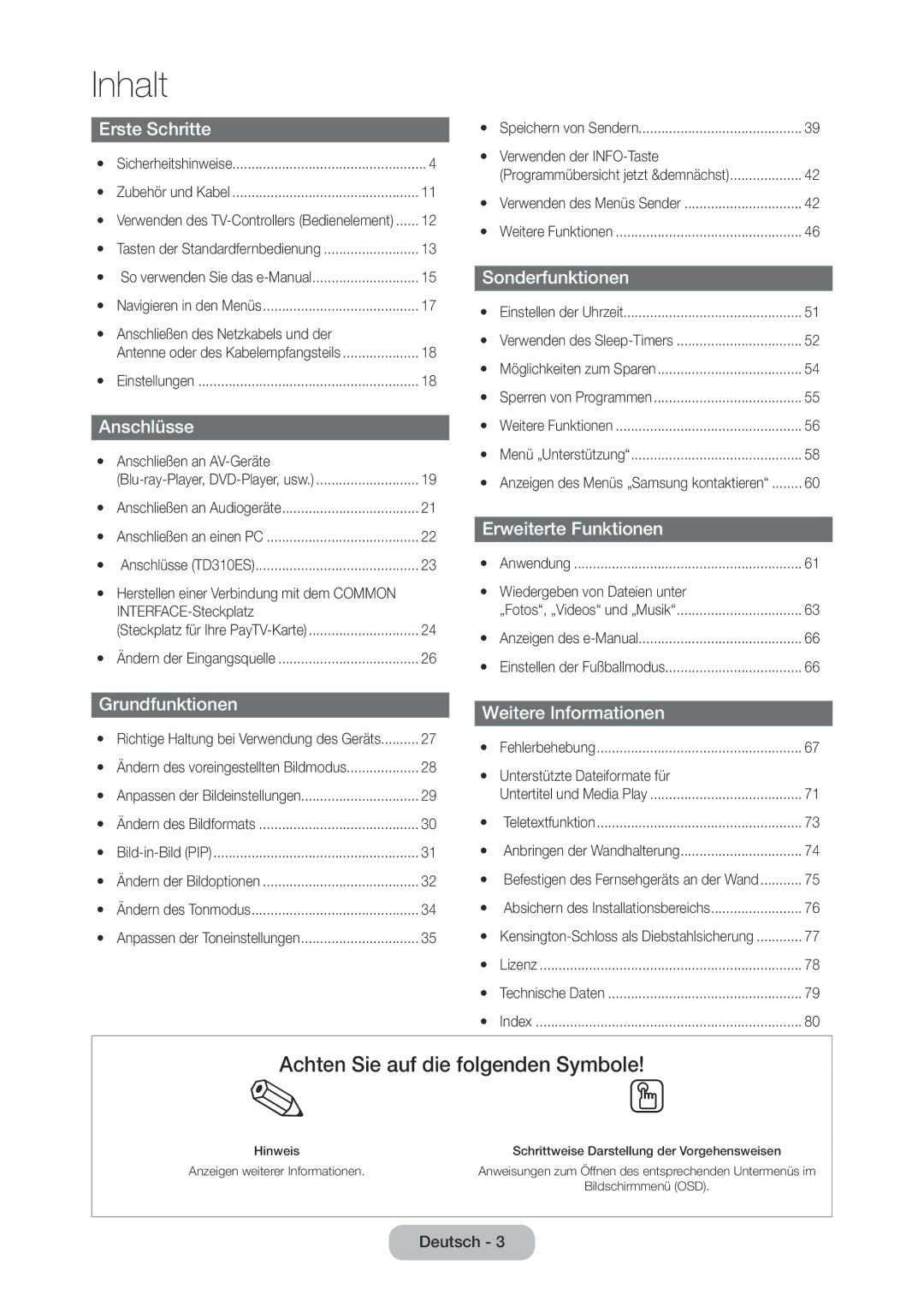 Samsung LT28D310EW/EN manual Anschließen des Netzkabels und der, Anschließen an AV-Geräte, Verwenden der INFO-Taste 