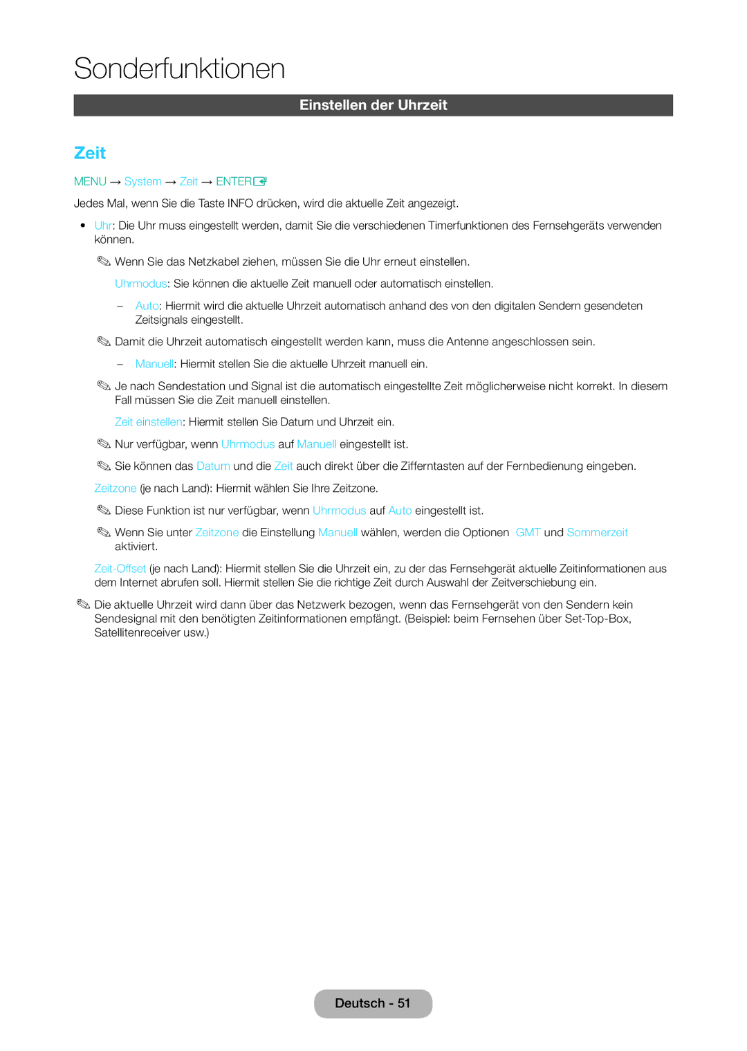 Samsung LT28D310EW/EN, LT24D310EW/EN manual Einstellen der Uhrzeit, Menu → System → Zeit → Entere 