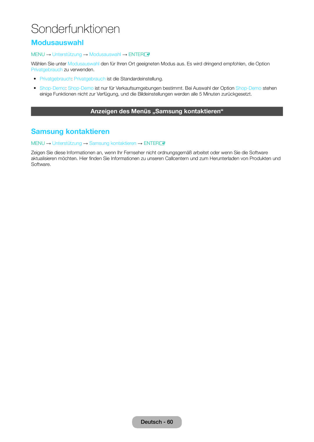 Samsung LT24D310EW/EN, LT28D310EW/EN manual Modusauswahl, Anzeigen des Menüs „Samsung kontaktieren 