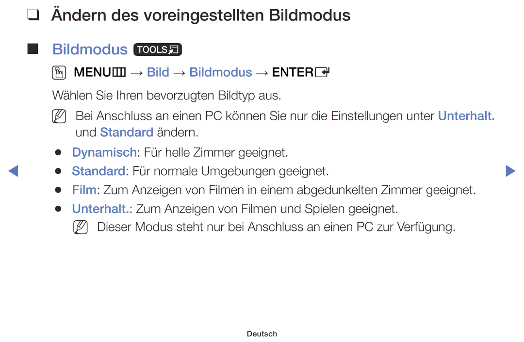 Samsung LT24D310EW/EN, LT28D310EW/EN manual Ändern des voreingestellten Bildmodus, Bildmodus t 