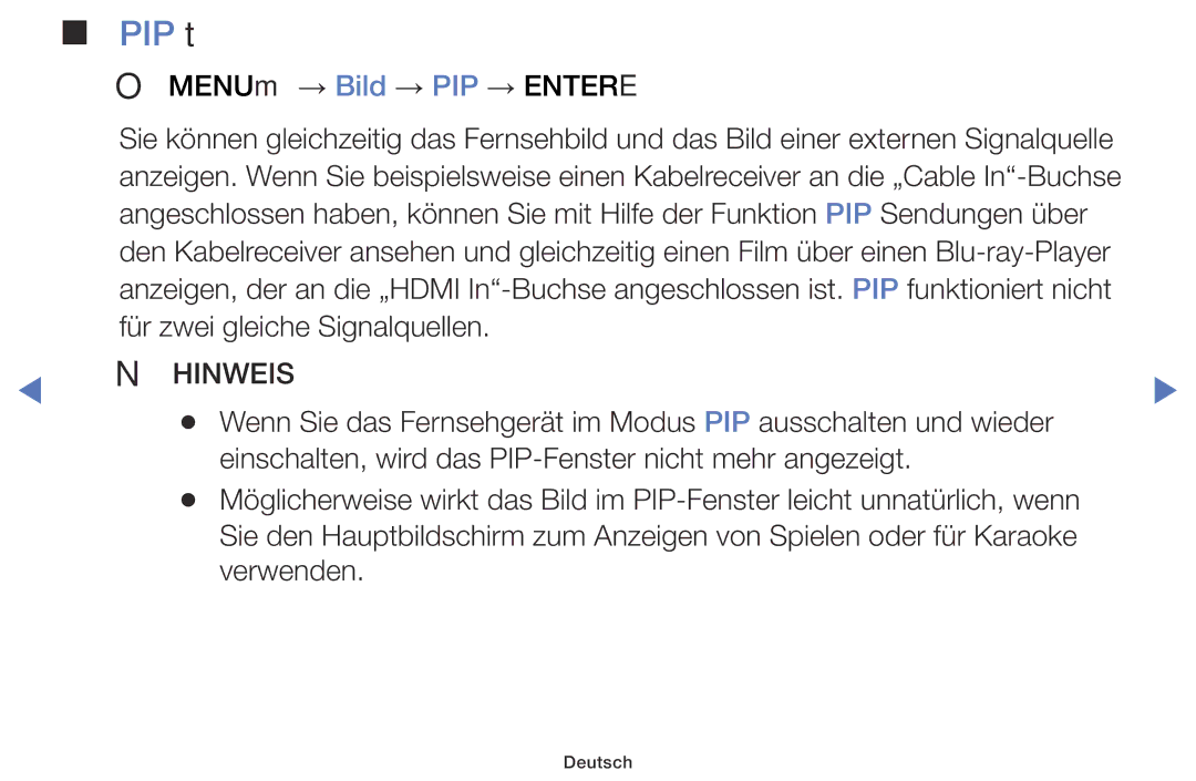 Samsung LT24D310EW/EN, LT28D310EW/EN manual PIP t, Hinweis 
