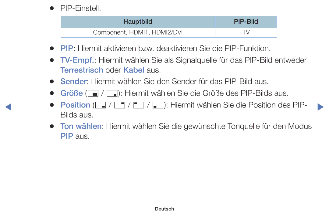 Samsung LT28D310EW/EN, LT24D310EW/EN manual Terrestrisch oder Kabel aus, PIP aus 