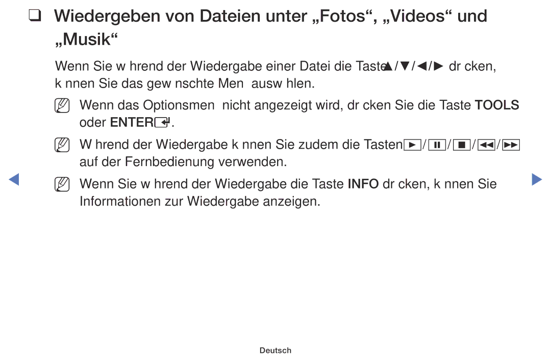 Samsung LT24D310EW/EN, LT28D310EW/EN manual Wiedergeben von Dateien unter „Fotos, „Videos und „Musik 