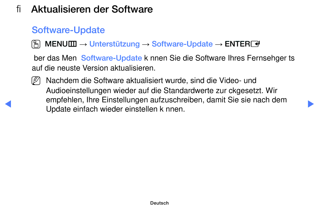 Samsung LT24D310EW/EN Aktualisieren der Software Software-Update, OO MENUm → Unterstützung → Software-Update → Entere 