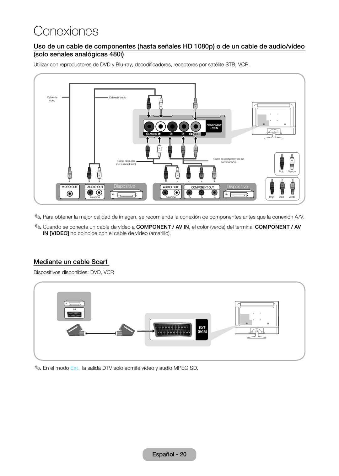 Samsung LT24D310EW/EN, LT28D310EW/EN manual Mediante un cable Scart 