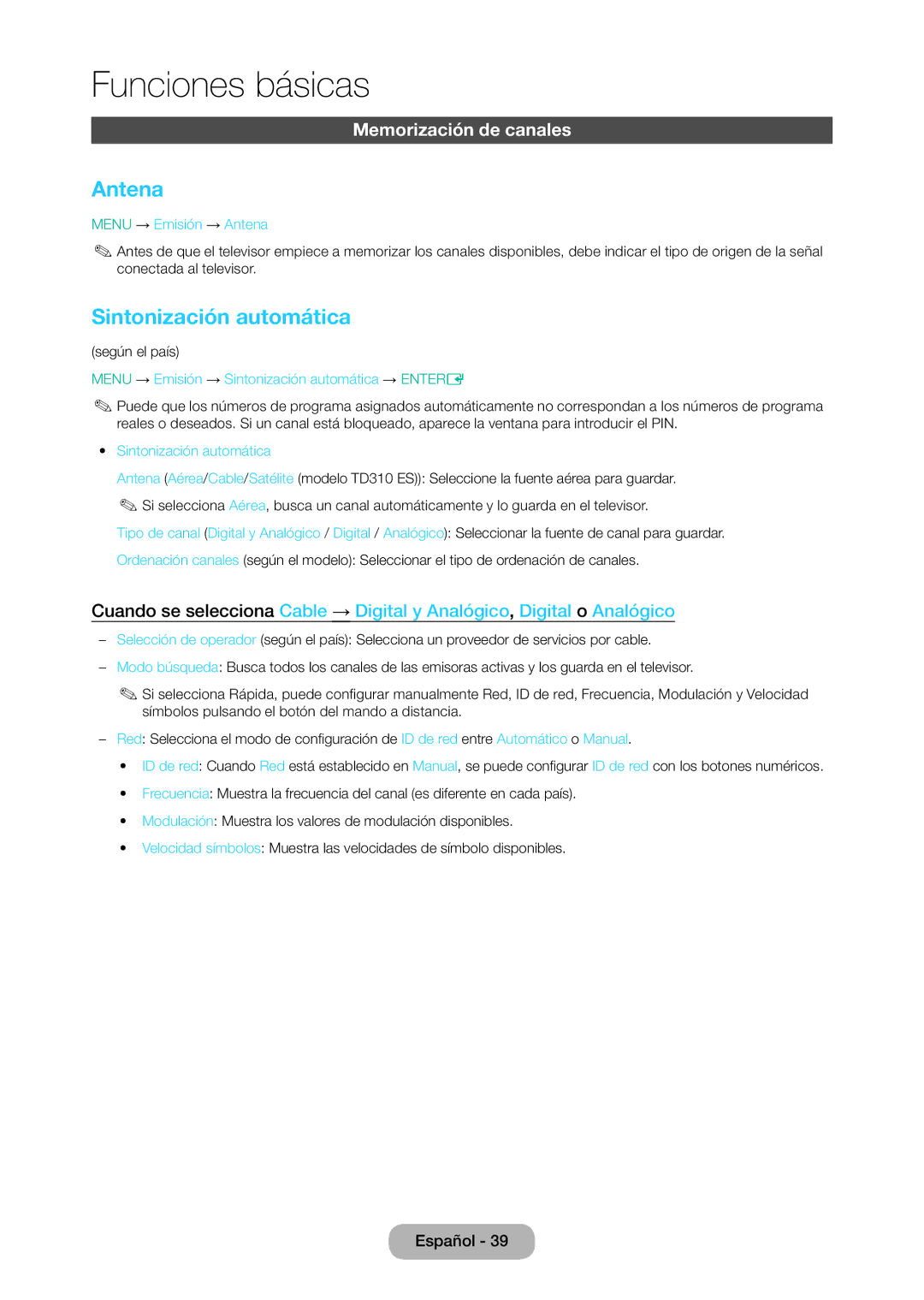 Samsung LT28D310EW/EN, LT24D310EW/EN manual Antena, Sintonización automática, Memorización de canales 