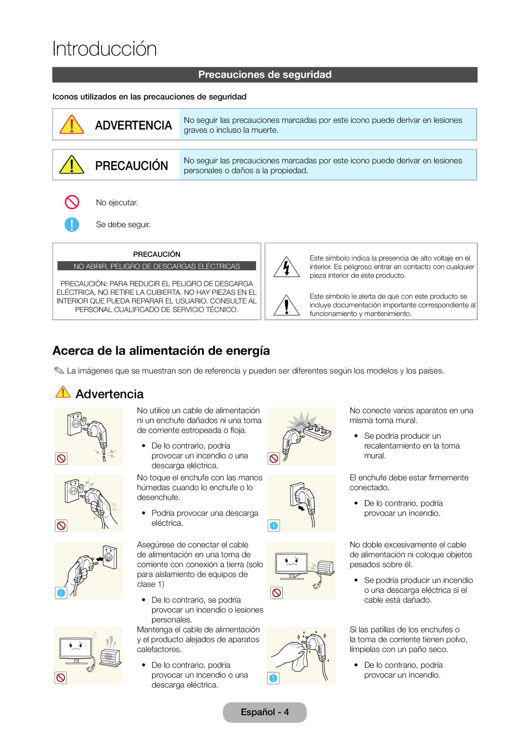 Samsung LT24D310EW/EN, LT28D310EW/EN manual Acerca de la alimentación de energía, Precauciones de seguridad 