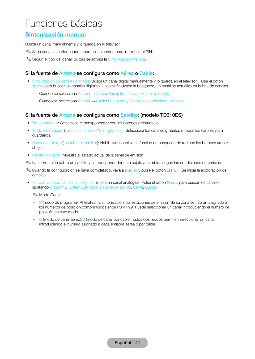 Samsung LT28D310EW/EN, LT24D310EW/EN Sintonización manual, Si la fuente de Antena se configura como Aérea o Cable 