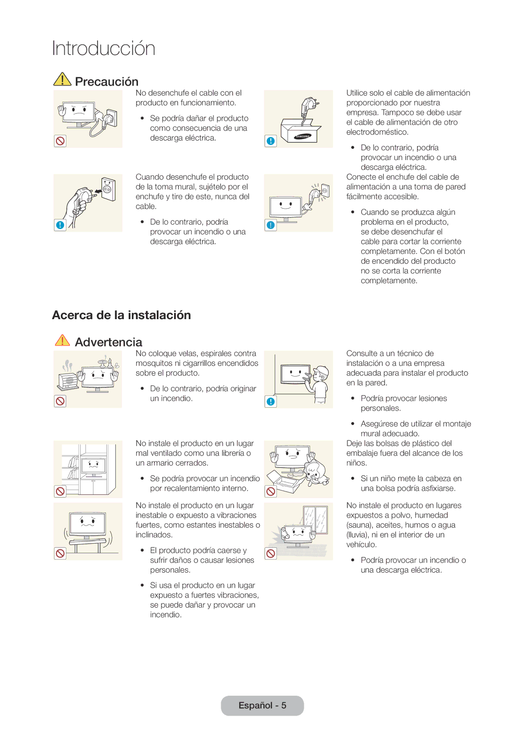 Samsung LT28D310EW/EN, LT24D310EW/EN manual Precaución, Acerca de la instalación 