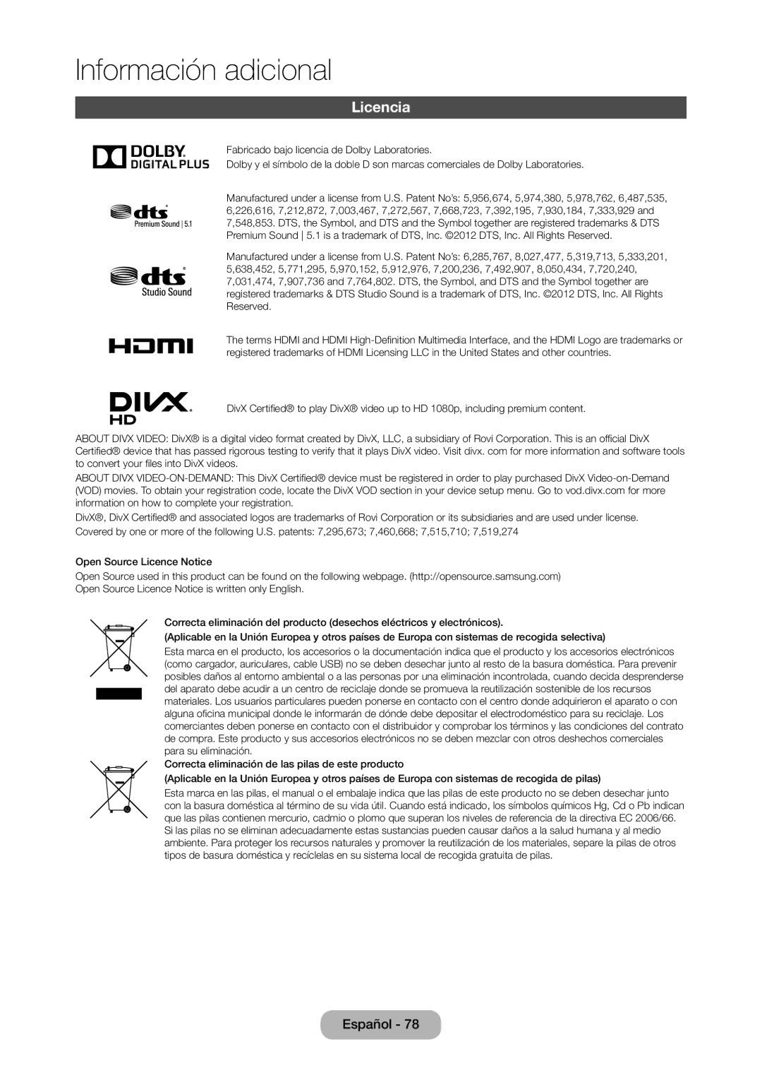 Samsung LT24D310EW/EN, LT28D310EW/EN manual Licencia, HD 1080p, including premium content 