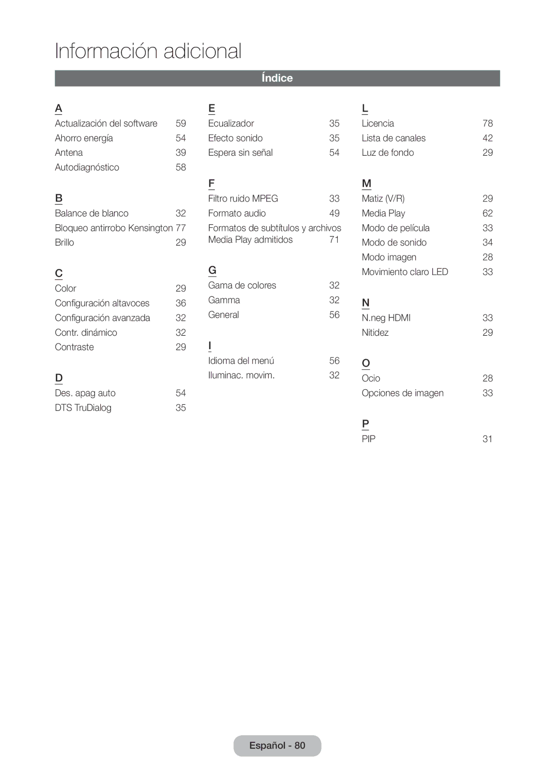 Samsung LT24D310EW/EN, LT28D310EW/EN manual Índice 