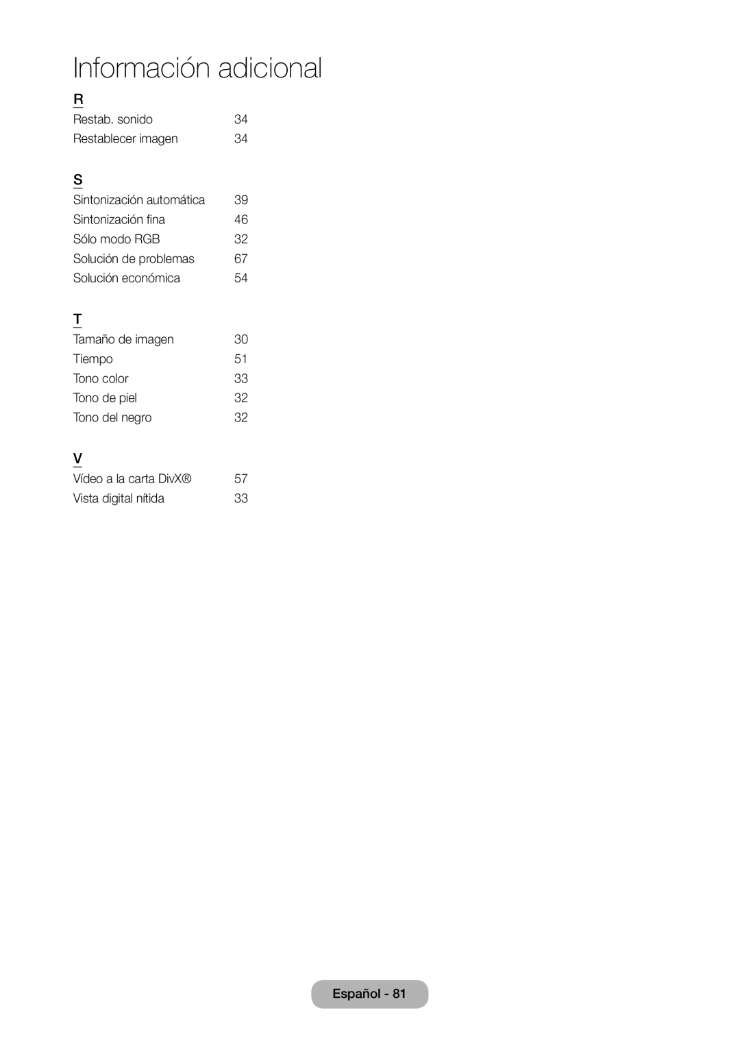 Samsung LT28D310EW/EN, LT24D310EW/EN manual Restab. sonido Restablecer imagen 