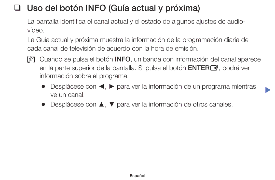 Samsung LT28D310EW/EN, LT24D310EW/EN manual Uso del botón Info Guía actual y próxima 