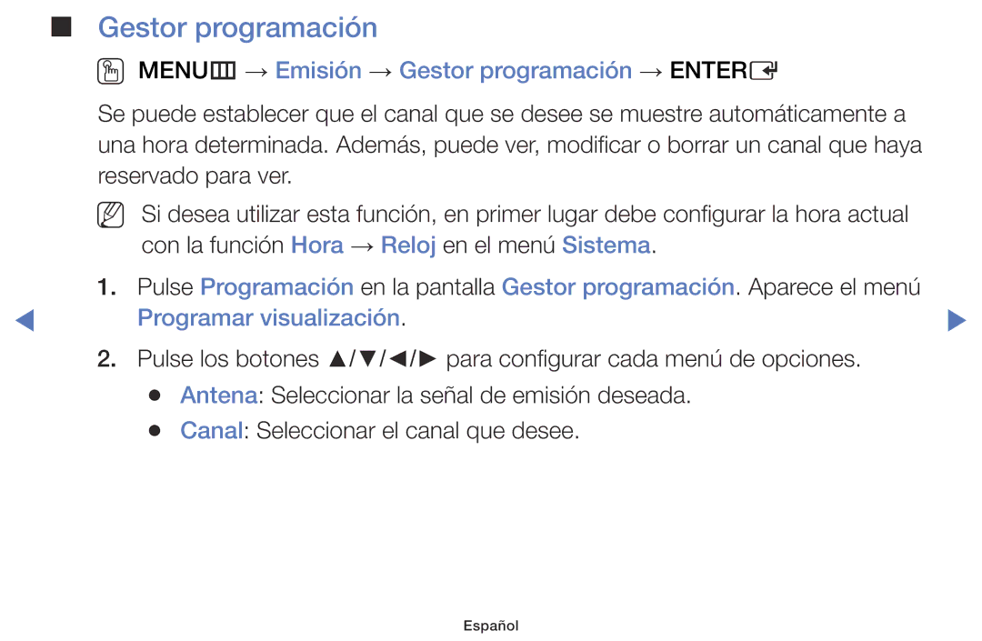 Samsung LT24D310EW/EN, LT28D310EW/EN manual OO MENUm → Emisión → Gestor programación → Entere, Programar visualización 