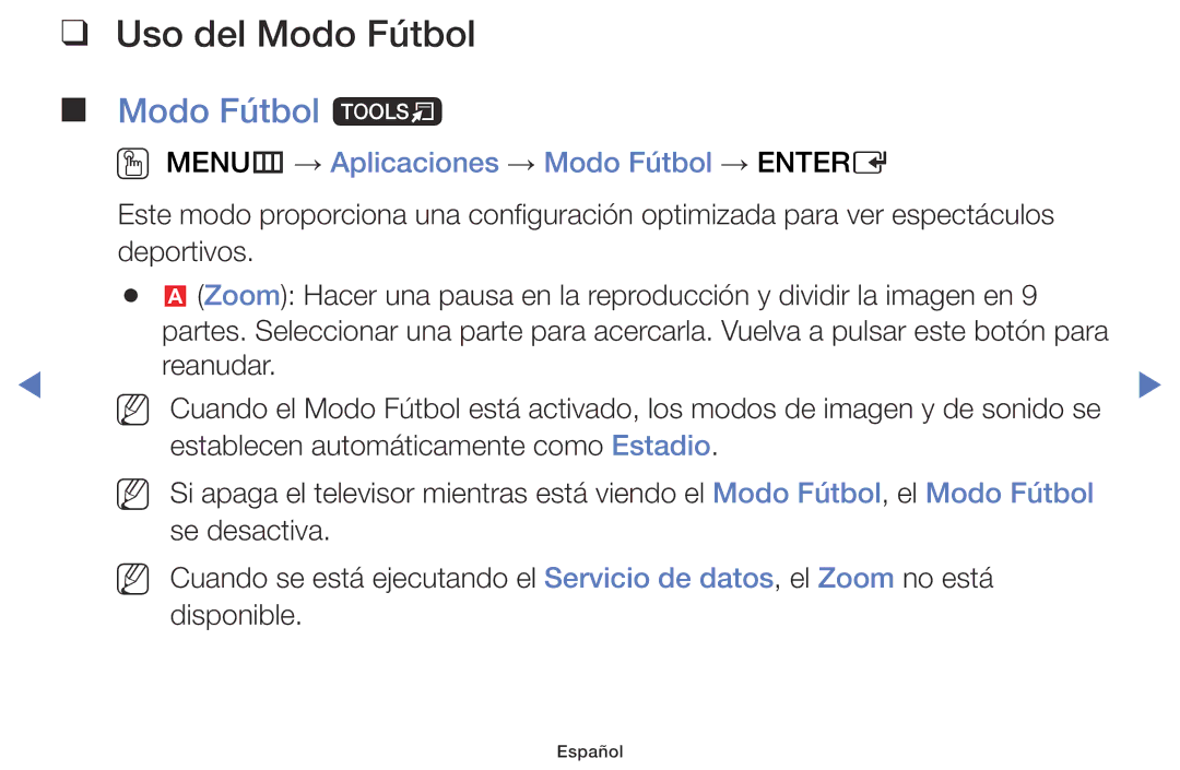 Samsung LT28D310EW/EN, LT24D310EW/EN Uso del Modo Fútbol, Modo Fútbol t, OO MENUm → Aplicaciones → Modo Fútbol → Entere 