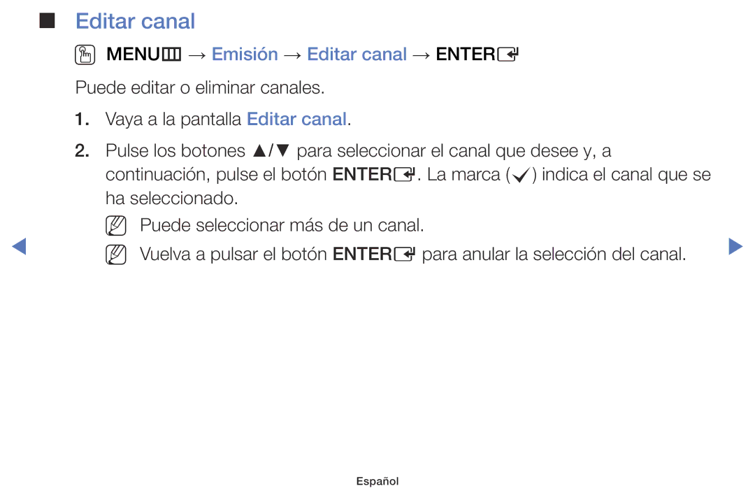 Samsung LT24D310EW/EN, LT28D310EW/EN manual OO MENUm → Emisión → Editar canal → Entere 