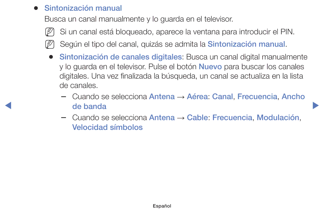 Samsung LT28D310EW/EN, LT24D310EW/EN Sintonización manual, Busca un canal manualmente y lo guarda en el televisor 