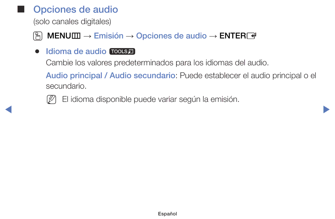 Samsung LT24D310EW/EN, LT28D310EW/EN manual Opciones de audio 