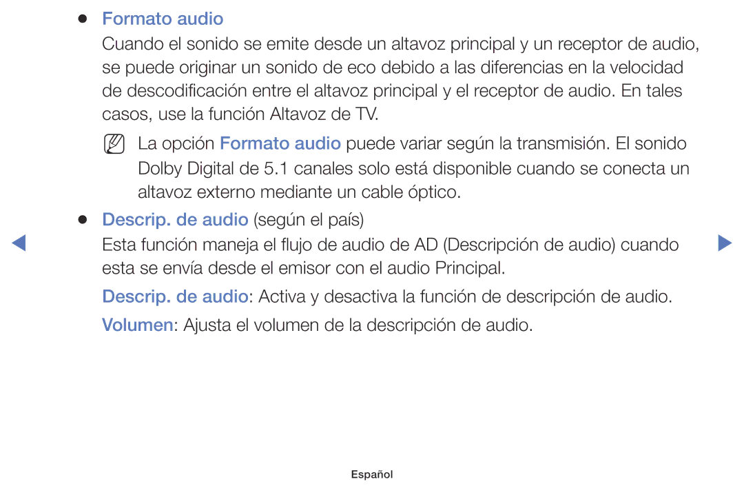 Samsung LT28D310EW/EN, LT24D310EW/EN manual Formato audio, Descrip. de audio según el país 