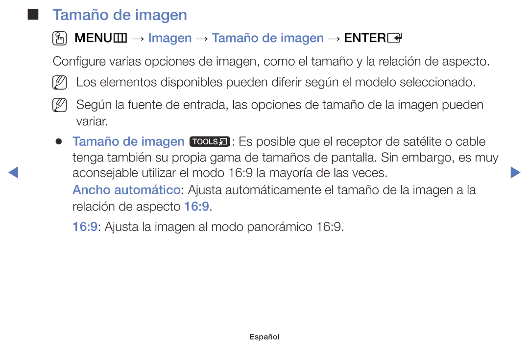 Samsung LT24D310EW/EN, LT28D310EW/EN manual OO MENUm → Imagen → Tamaño de imagen → Entere 