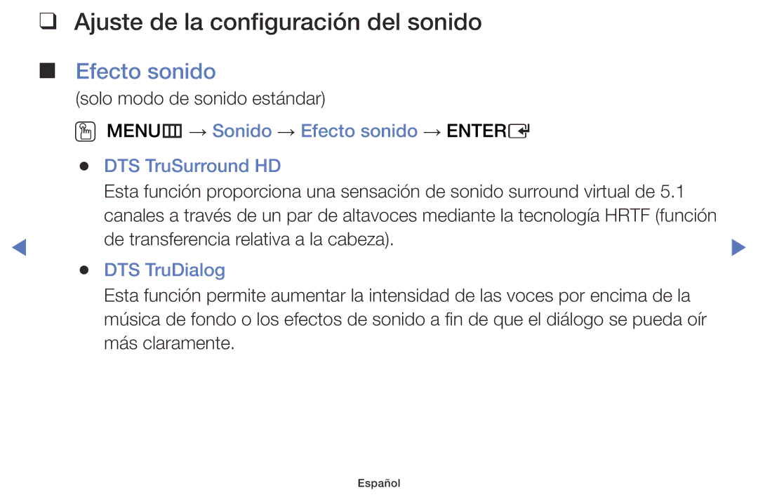 Samsung LT24D310EW/EN, LT28D310EW/EN manual Ajuste de la configuración del sonido, Efecto sonido, DTS TruDialog 