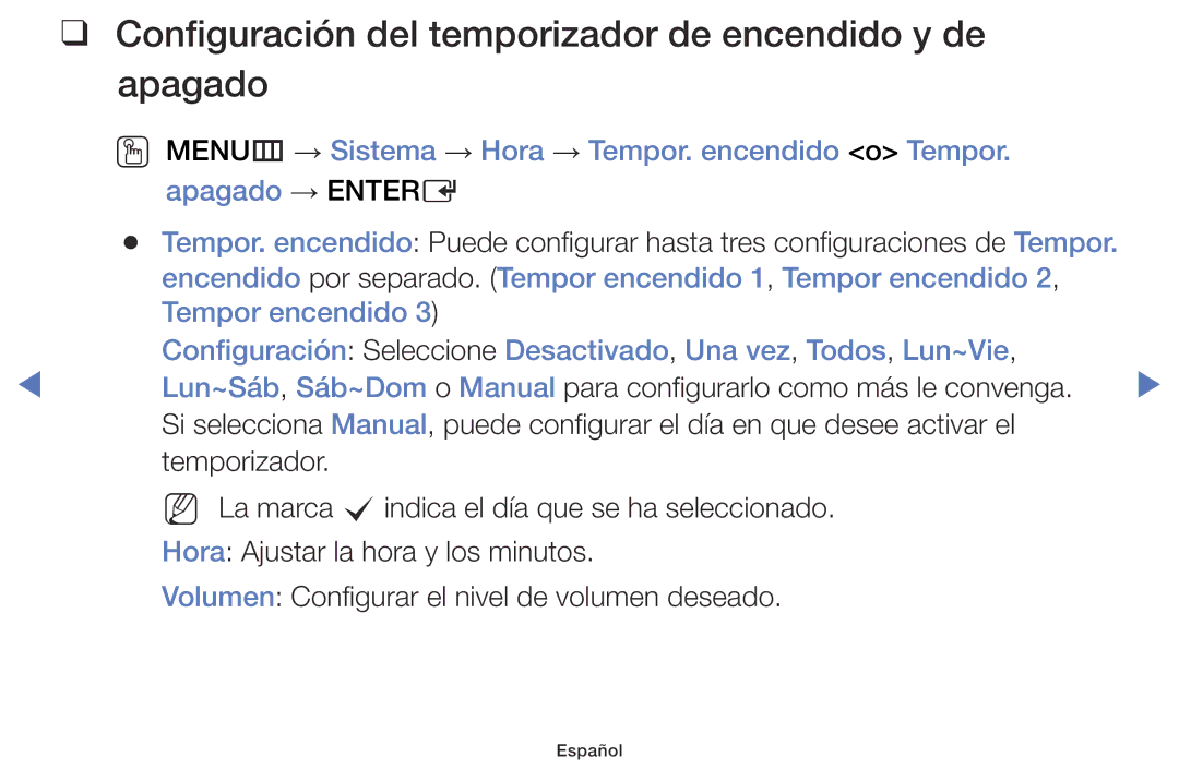 Samsung LT28D310EW/EN, LT24D310EW/EN manual Configuración del temporizador de encendido y de apagado 