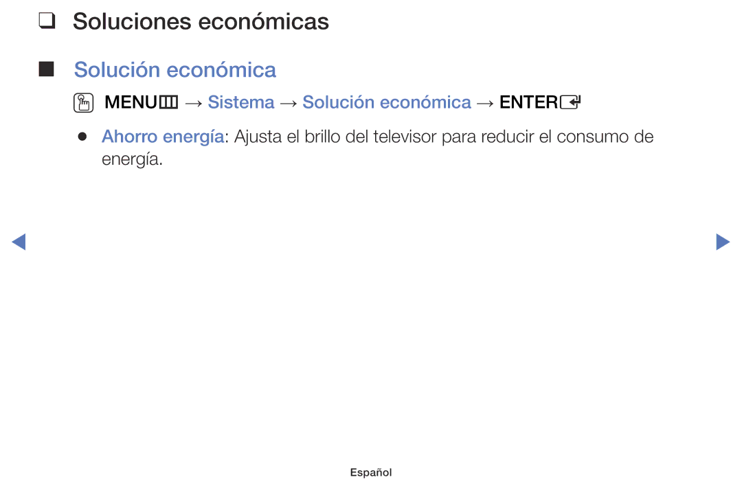 Samsung LT24D310EW/EN, LT28D310EW/EN manual Soluciones económicas, OO MENUm → Sistema → Solución económica → Entere 