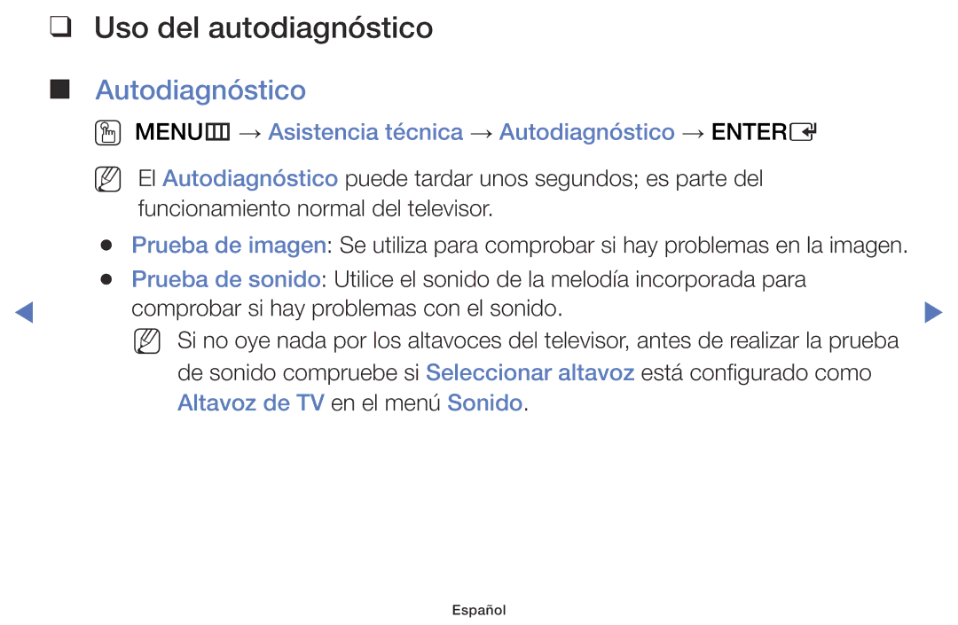 Samsung LT24D310EW/EN, LT28D310EW/EN Uso del autodiagnóstico, OO MENUm → Asistencia técnica → Autodiagnóstico → Entere 