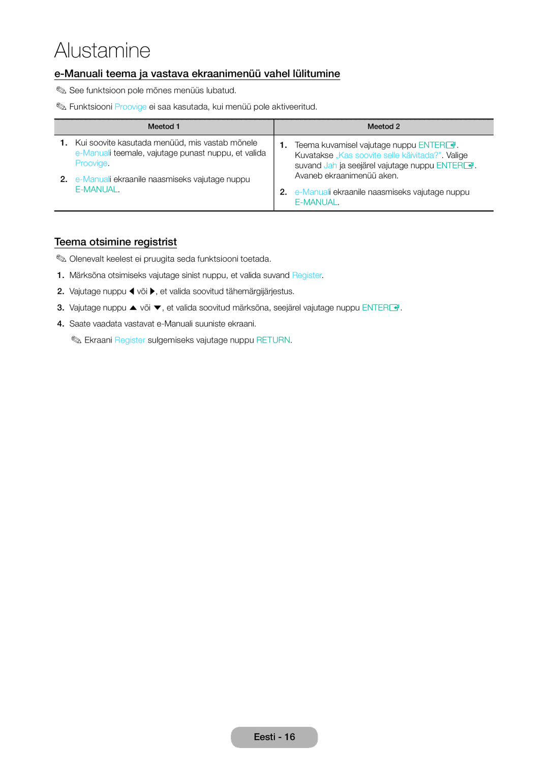 Samsung LT24D310EW/EN manual Manuali teema ja vastava ekraanimenüü vahel lülitumine, Teema otsimine registrist, Proovige 