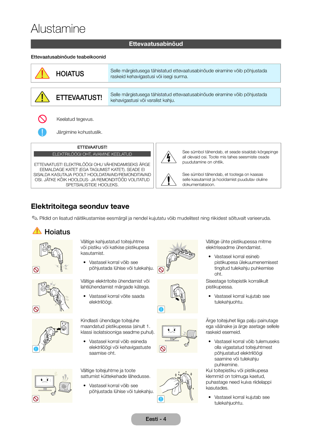 Samsung LT24D310EW/EN, LT28D310EW/EN manual Elektritoitega seonduv teave, Ettevaatusabinõud 