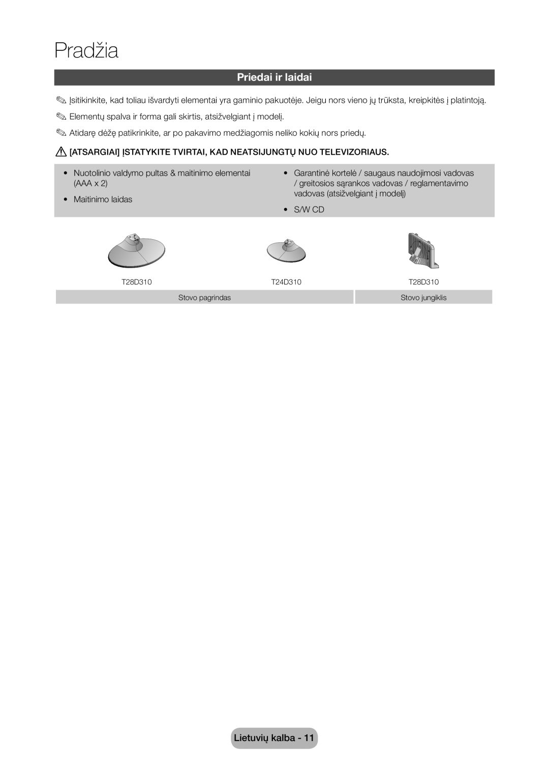 Samsung LT28D310EW/EN, LT24D310EW/EN manual Priedai ir laidai 