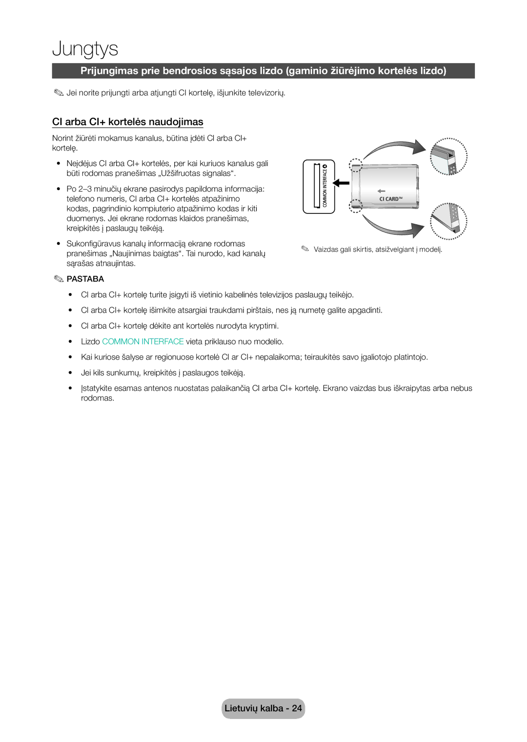 Samsung LT24D310EW/EN, LT28D310EW/EN manual CI arba CI+ kortelės naudojimas 